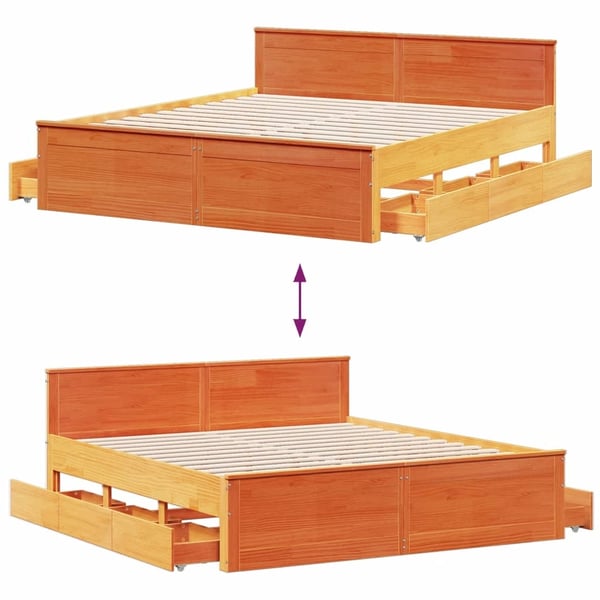 vidaXL sengeramme m. sengegavl 200x200 cm uden madras massivt fyr brun