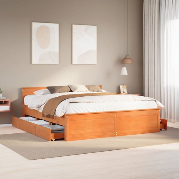 vidaXL sengeramme m. sengegavl 200x200 cm uden madras massivt fyr brun