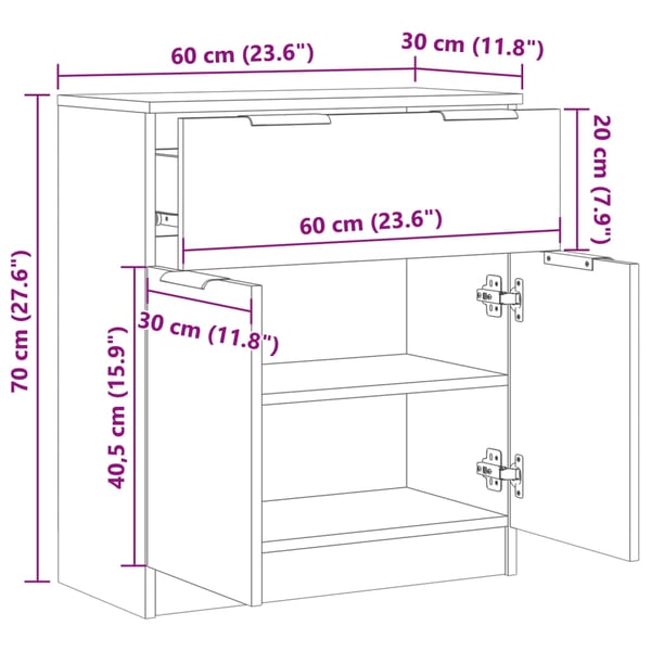 vidaXL Skjenk gammelt tre 60x30x70 cm konstruert tre
