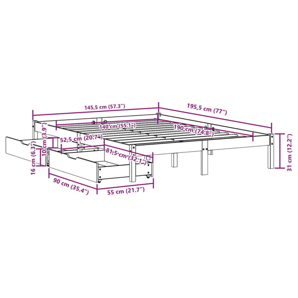 vidaXL sengeramme uden madras 140x190 cm massivt fyrretræ hvid