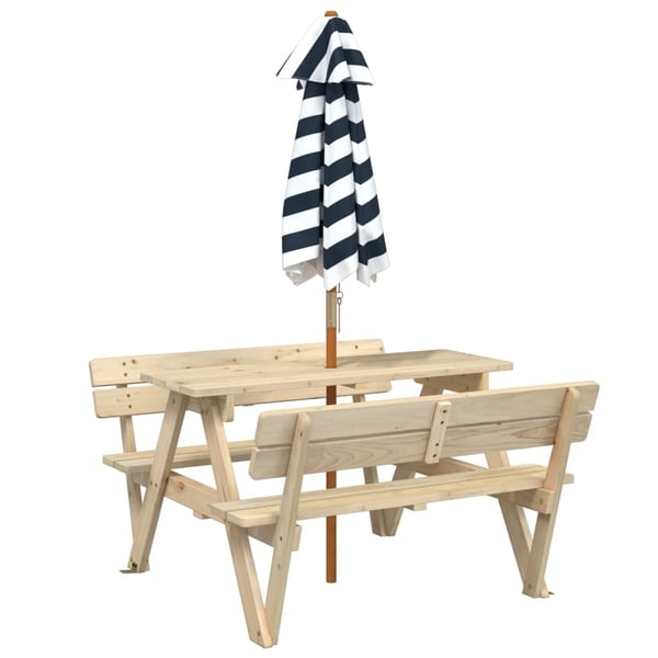 vidaXL Piknikbord for 4 barn med parasoll heltre gran