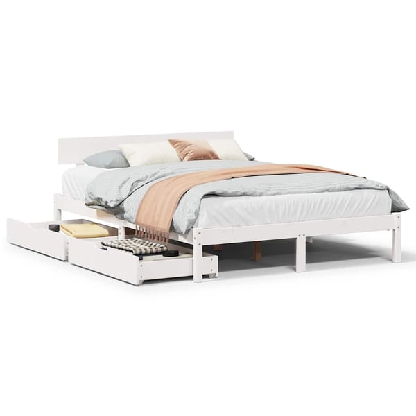 vidaXL sengeramme uden madras 140x190 cm massivt fyrretræ hvid