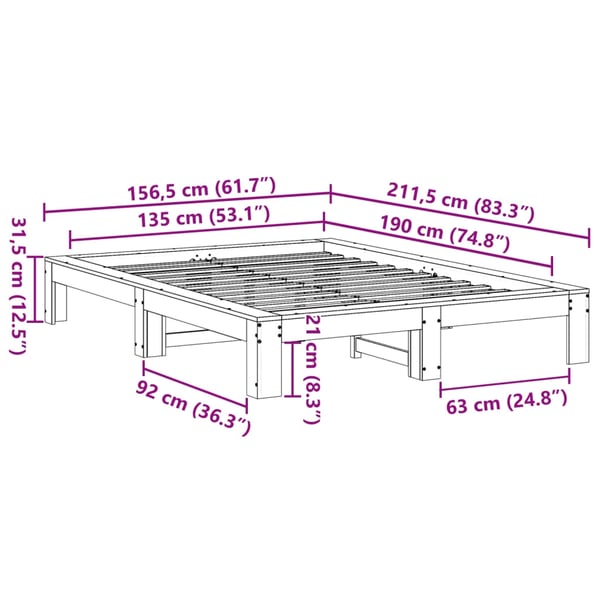 vidaXL Sengeramme uten madrass hvit 135x190 cm heltre furu