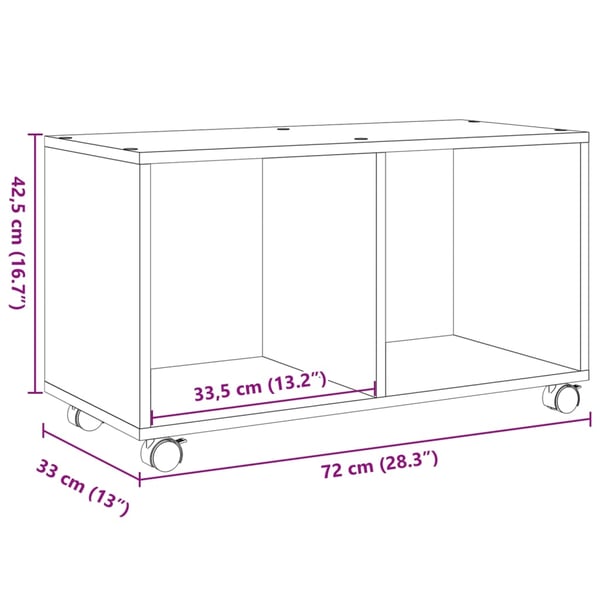 vidaXL Rulleskap brun eik 72x33x42,5 cm konstruert tre