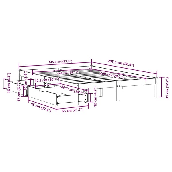 vidaXL Sengeramme uten madrass hvit 140x200 cm heltre furu