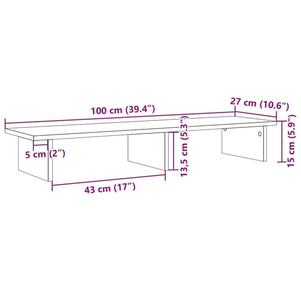 vidaXL skærmholder 100x27x15 cm konstrueret træ kunsteg