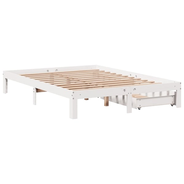 vidaXL Sengeramme med skuffer hvit 140x200 cm heltre furu