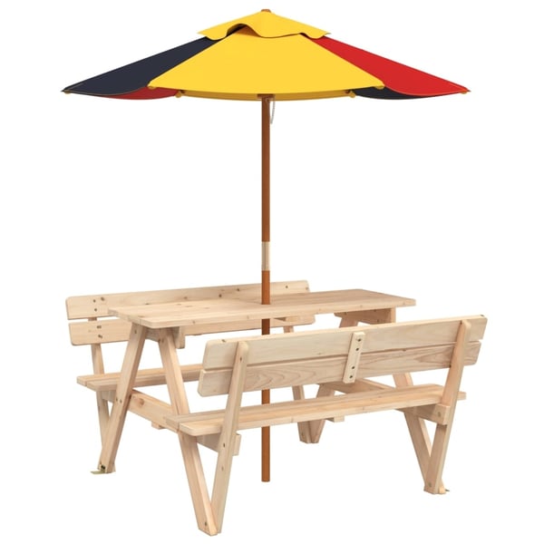 vidaXL Piknikbord for 4 barn med parasoll heltre gran