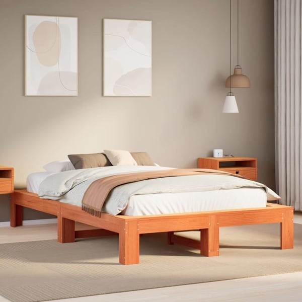 vidaXL Sengeramme uten madrass voksbrun 120x190 cm heltre furu