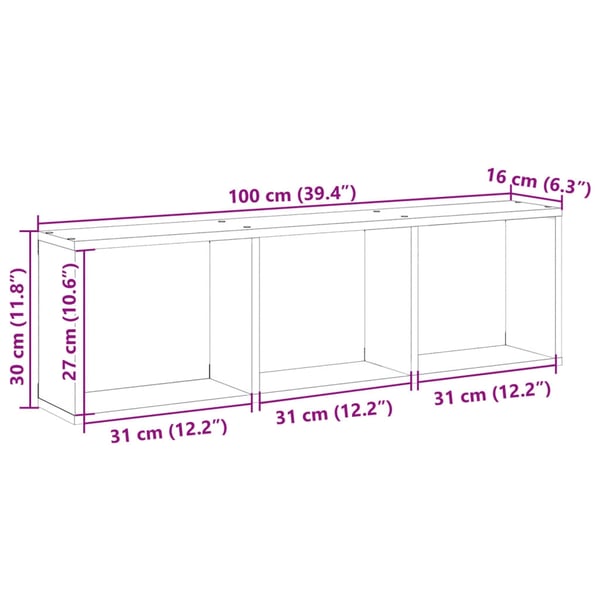 vidaXL Veggskap 100x16x30 cm betonggrå konstruert tre