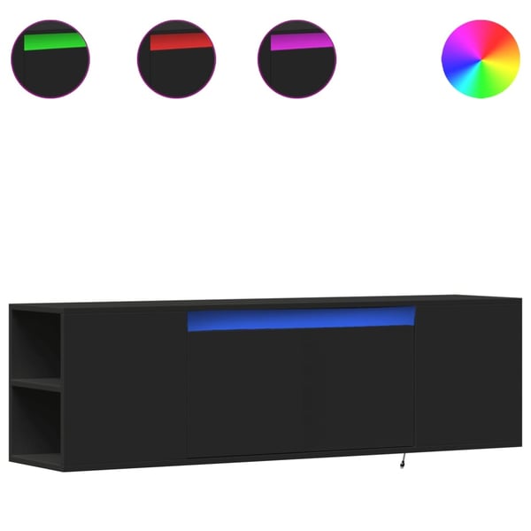vidaXL væghængt tv-bord med LED-lys 135x31x39,5 cm sort