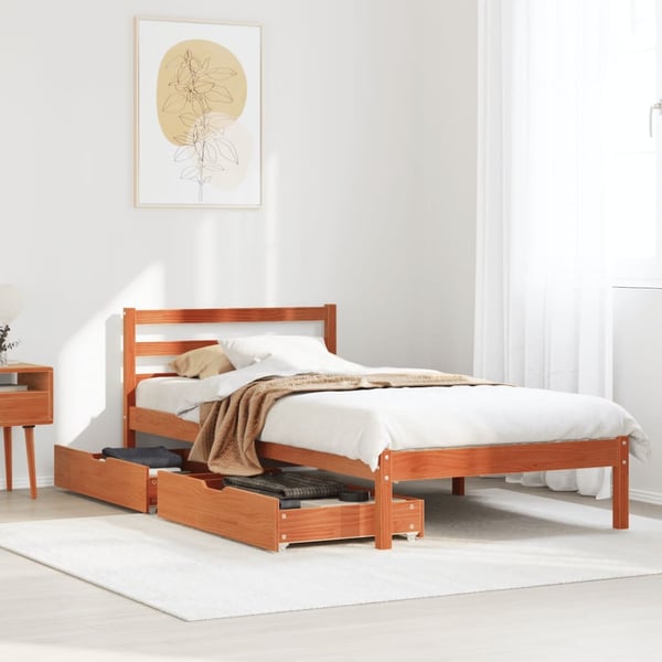 vidaXL Sengeramme uten madrass voksbrun 75x190 cm heltre furu