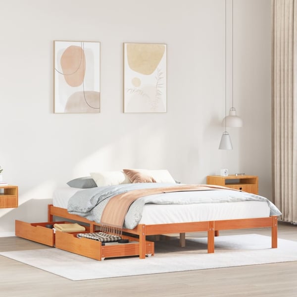 vidaXL sengeramme uden madras 160x200 cm massivt fyrretræ gyldenbrun