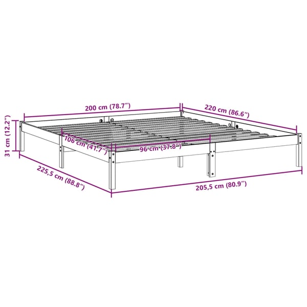 vidaXL Ekstra lang sengeramme uten madrass 200x220 cm heltre furu