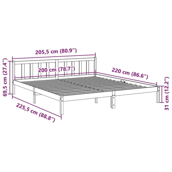 vidaXL Ekstra lang sengeramme uten madrass 200x220 cm heltre furu