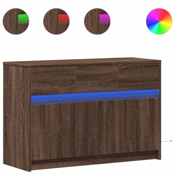 vidaXL TV-benk med LED brun eik 91x34x61 cm konstruert tre
