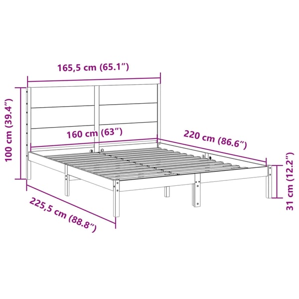 vidaXL ekstra lang sengeramme uden madras 160x220 cm massivt træ