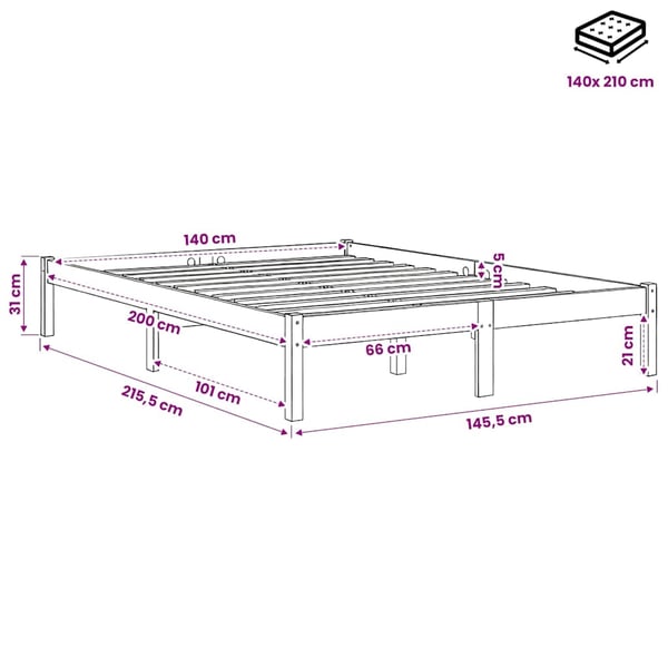 vidaXL ekstra lang sengeramme uden madras 140x210 cm massivt fyrretræ