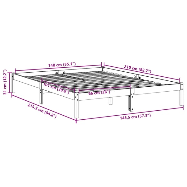 vidaXL Ekstra lang sengeramme uten madrass 140x210 cm heltre furu