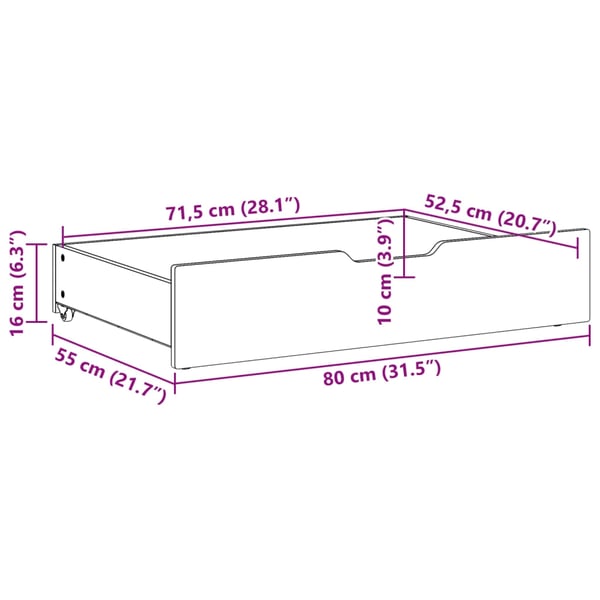 vidaXL Sengeskuffer 2 stk voksbrun 80x55x17 cm heltre furu
