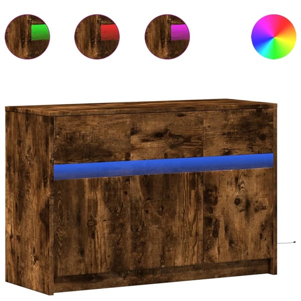 vidaXL TV-benk med LED røkt eik 91x34x61 cm konstruert tre