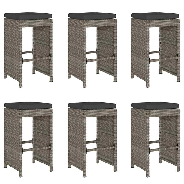 vidaXL barstole til haven med hynder 6 stk. polyrattan grå