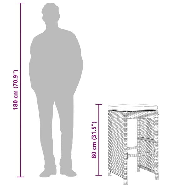 vidaXL barstole til haven med hynder 2 stk. polyrattan sort