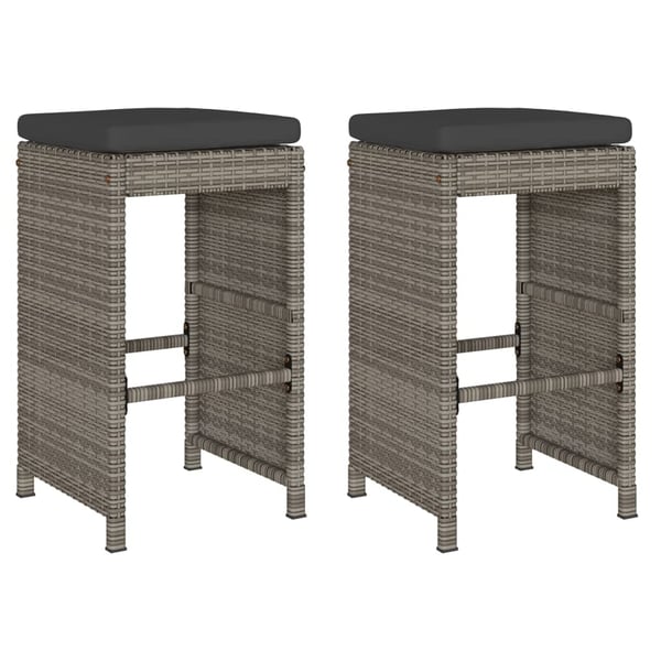 vidaXL barstole til haven med hynder 2 stk. polyrattan grå