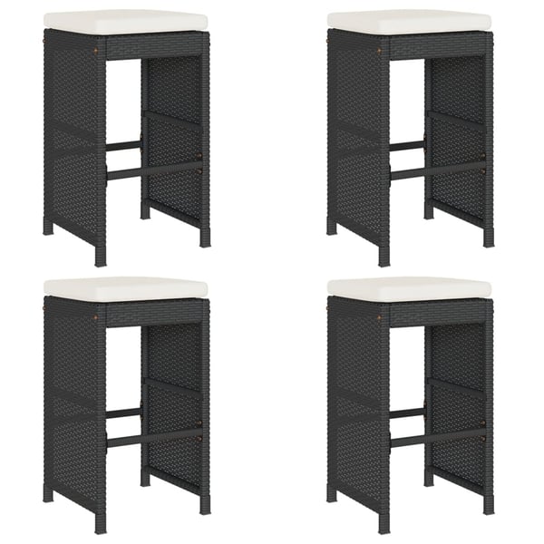 vidaXL barstole til haven med hynder 4 stk. polyrattan sort