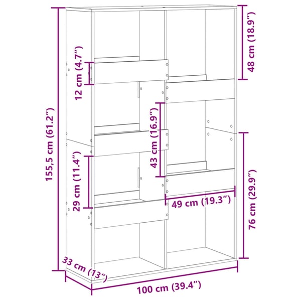 vidaXL Bokhylle sonoma eik 100x33x155,5 cm konstruert tre