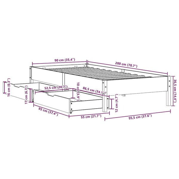 vidaXL Sengeramme uten madrass voksbrun 90x200 cm heltre furu