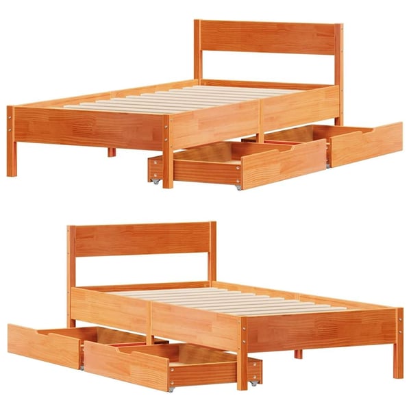 vidaXL Sengeramme uten madrass voksbrun 75x190 cm heltre furu