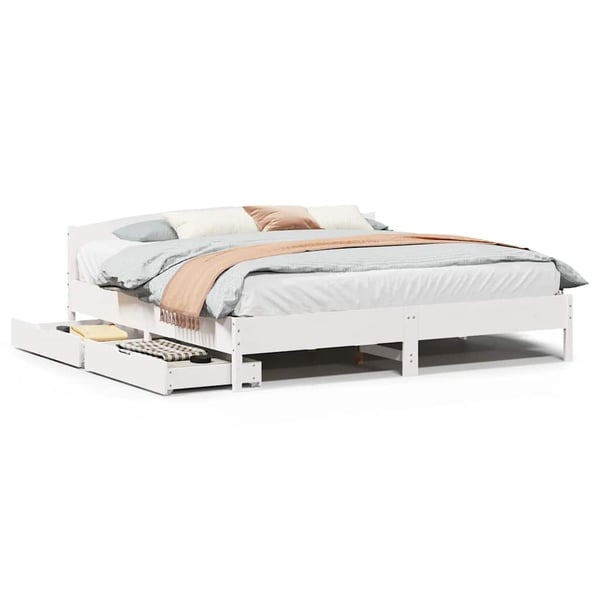 vidaXL Sengeramme med madrass hvit 200x200 cm heltre furu