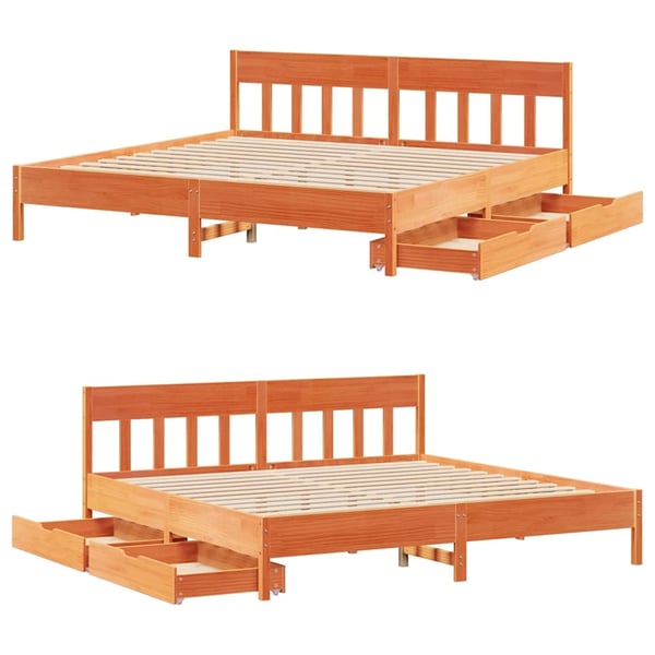 vidaXL Sengeramme uten madrass voksbrun 200x200 cm heltre furu