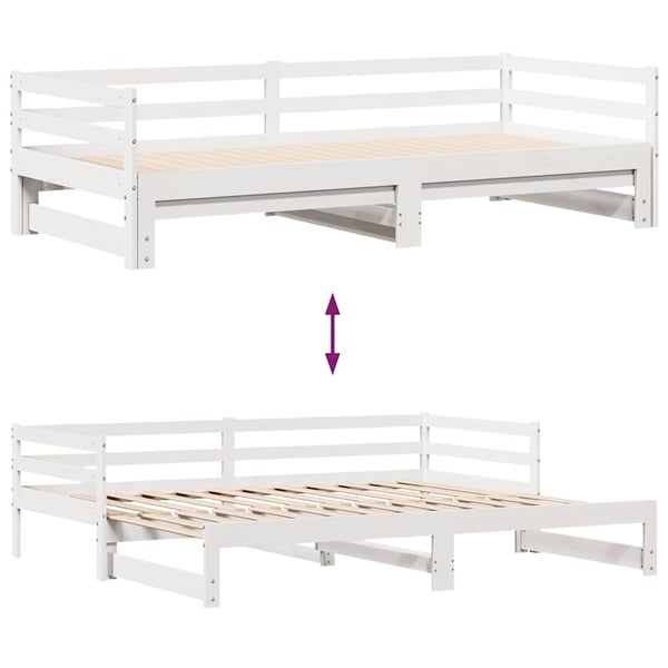 vidaXL Uttrekkbar dagseng med skuffer uten madrass hvit 90x190 cm