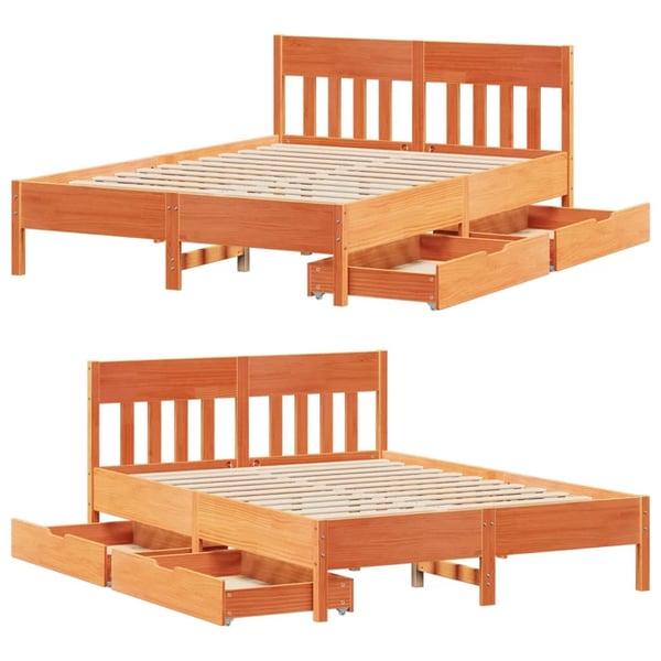 vidaXL Sengeramme uten madrass voksbrun 120x200 cm heltre furu