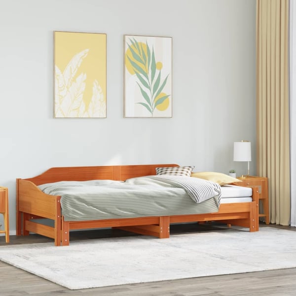vidaXL Uttrekkbar dagseng voksbrun 90x200 cm heltre furu