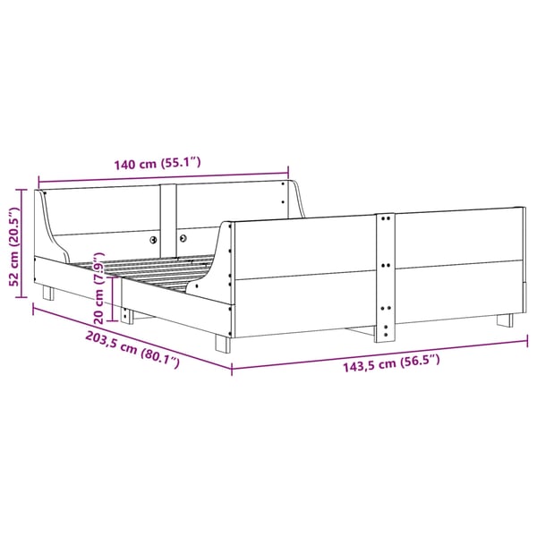vidaXL Sengeramme uten madrass hvit 140x200 cm heltre furu