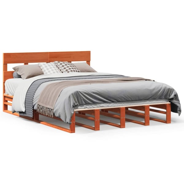vidaXL sengeramme uden madras 140x190 cm massivt fyrretræ gyldenbrun