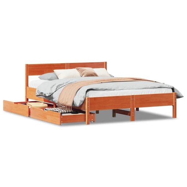 vidaXL Sengeramme uten madrass voksbrun 140x190 cm heltre furu