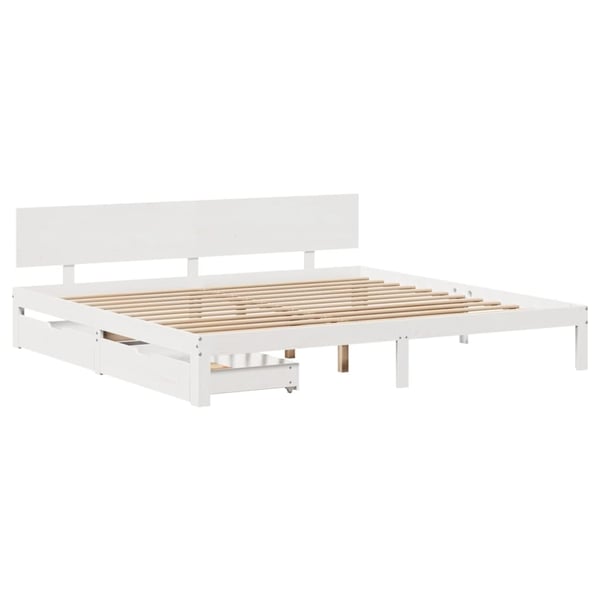 vidaXL sengeramme med skuffer 200x200 cm massivt fyrretræ hvid
