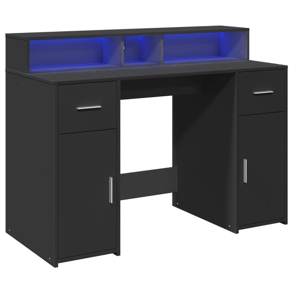 vidaXL Skrivebord med LED-lys svart 120x55x91 cm konstruert tre