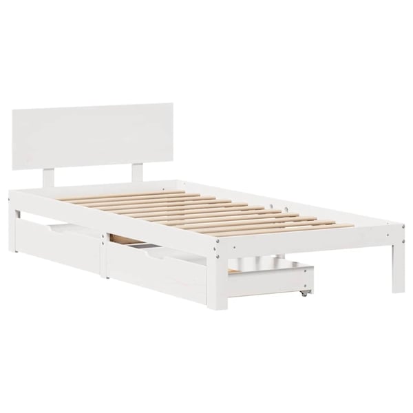 vidaXL Sengeramme med skuffer hvit 90x200 cm heltre furu