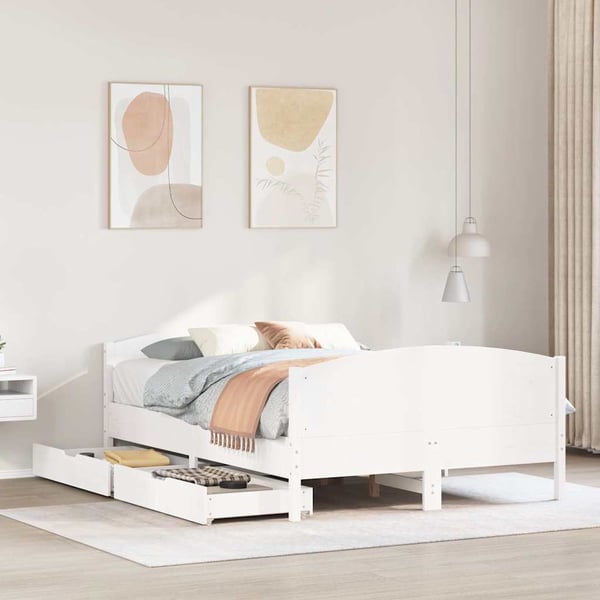vidaXL sengeramme uden madras 135x190 cm massivt fyrretræ hvid