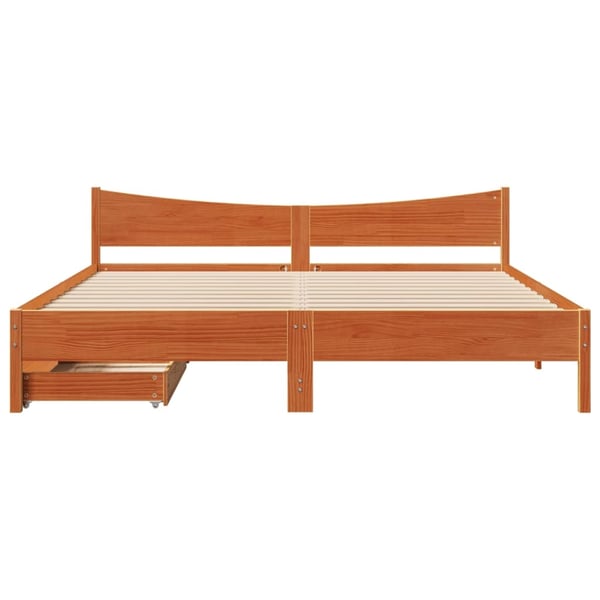 vidaXL Sengeramme med skuffer voksbrun 200x200 cm heltre furu