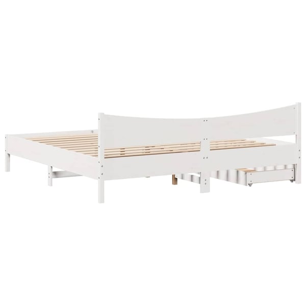 vidaXL Sengeramme med skuffer hvit 200x200 cm heltre furu