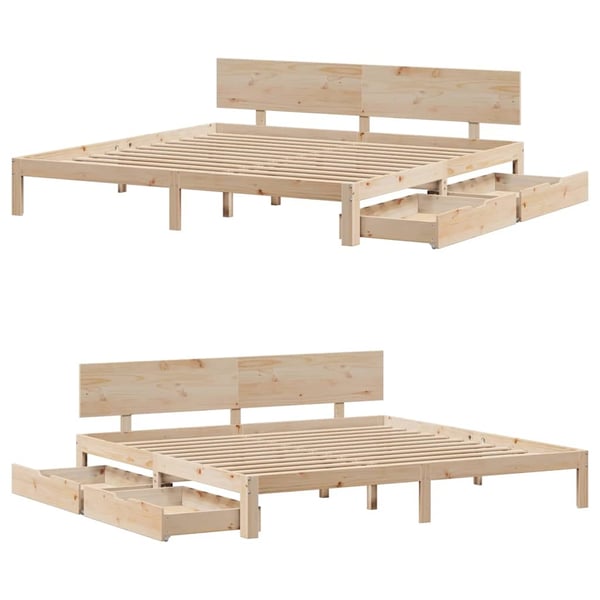 vidaXL Sengeramme med skuffer 200x200 cm heltre furu