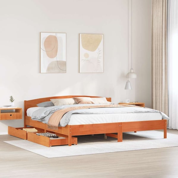 vidaXL Sengeramme uten madrass voksbrun 180x200 cm heltre furu