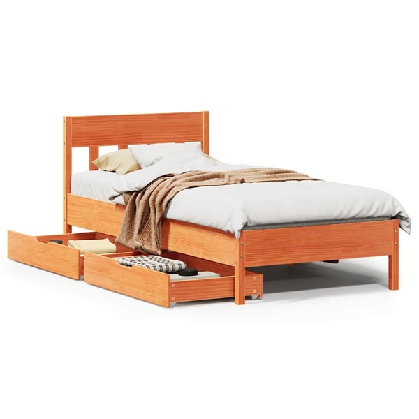 vidaXL sengeramme uden madras 90x190 cm massivt fyrretræ gyldenbrun