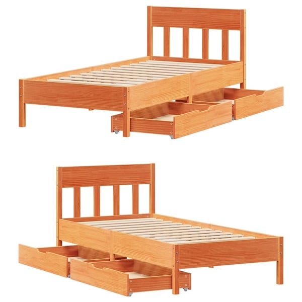 vidaXL sengeramme uden madras 90x190 cm massivt fyrretræ gyldenbrun